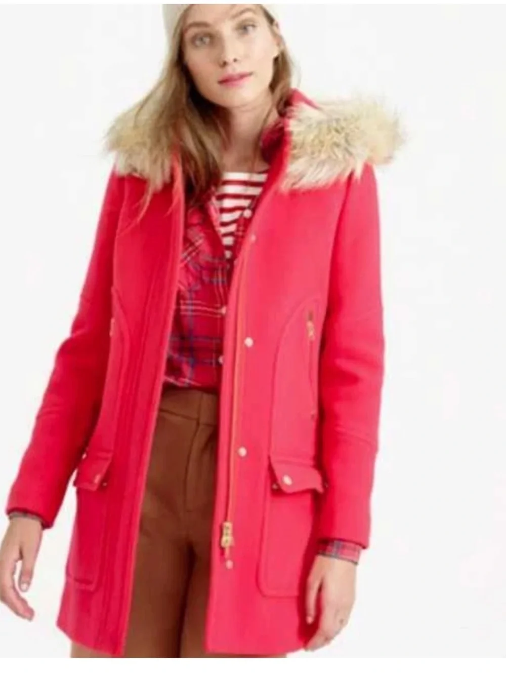 J CREW CHATEAU PARKA IN ITALIAN STADIUM CLOTH WOOL COAT RED- Size 16 - Picture 13 of 13